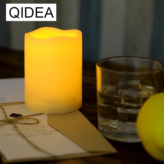 QIDEA Outdoor Waterproof Battery Operated Flameless LED Pillar Candles with Remote Timer Flickering Electric Plastic Resin Decorative Lights for Xmas Christmas Wedding Party Decorations Gifts Supplies 3 PCS - Image 2